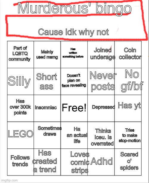 Murderous bingo Blank Meme Template