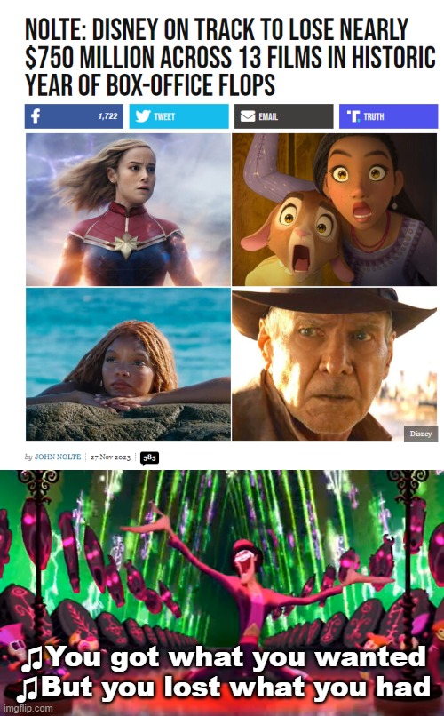 When Disney lost their soul to get what they wanted just to push wokeism and grooming | ♫You got what you wanted
♫But you lost what you had | image tagged in disney,woke,you got what you wanted,the princess and the frog,but you lost what you had,losing | made w/ Imgflip meme maker