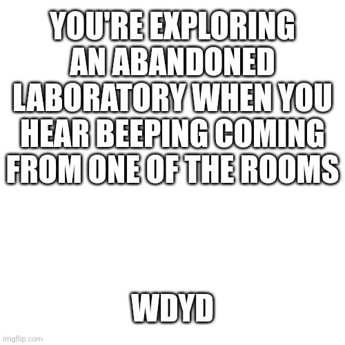No joke or romance | YOU'RE EXPLORING AN ABANDONED LABORATORY WHEN YOU HEAR BEEPING COMING FROM ONE OF THE ROOMS; WDYD | image tagged in memes,blank transparent square,never gonna give you up,never gonna let you down | made w/ Imgflip meme maker
