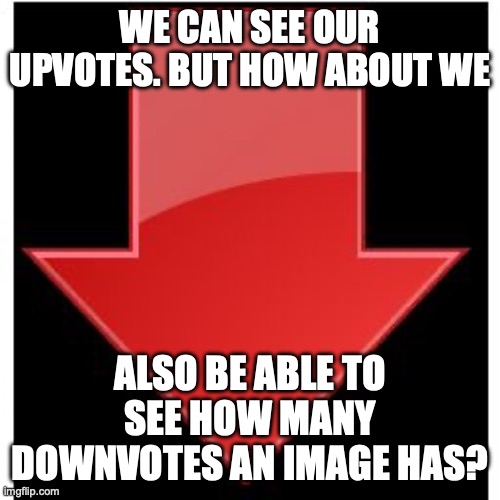 Please consider this feature. | WE CAN SEE OUR UPVOTES. BUT HOW ABOUT WE; ALSO BE ABLE TO SEE HOW MANY DOWNVOTES AN IMAGE HAS? | image tagged in downvotes,please,make,this,a,reality | made w/ Imgflip meme maker