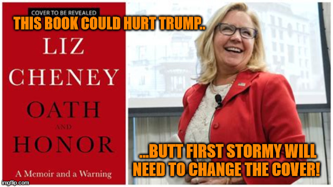 Trump's butt hurt | THIS BOOK COULD HURT TRUMP.. ...BUTT FIRST STORMY WILL NEED TO CHANGE THE COVER! | image tagged in liz cheney,book,swat,stormy daniels,maga,ouch | made w/ Imgflip meme maker