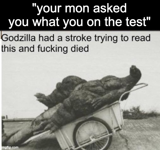 Godzilla | "your mon asked you what you on the test" | image tagged in godzilla | made w/ Imgflip meme maker