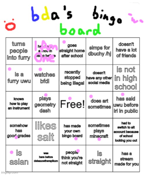 bda bingo board | image tagged in bda bingo board | made w/ Imgflip meme maker