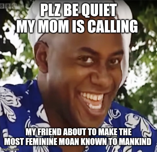 Hehe Boi | PLZ BE QUIET MY MOM IS CALLING; MY FRIEND ABOUT TO MAKE THE MOST FEMININE MOAN KNOWN TO MANKIND | image tagged in hehe boi | made w/ Imgflip meme maker