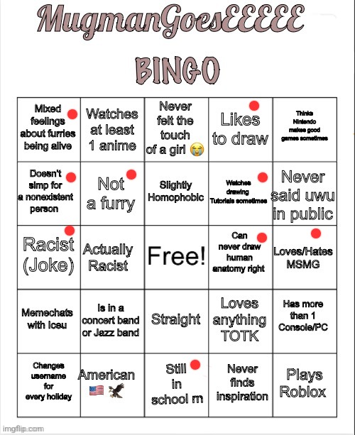 MugmanGoesEEEEE Bingo | image tagged in mugmangoeseeeee bingo | made w/ Imgflip meme maker