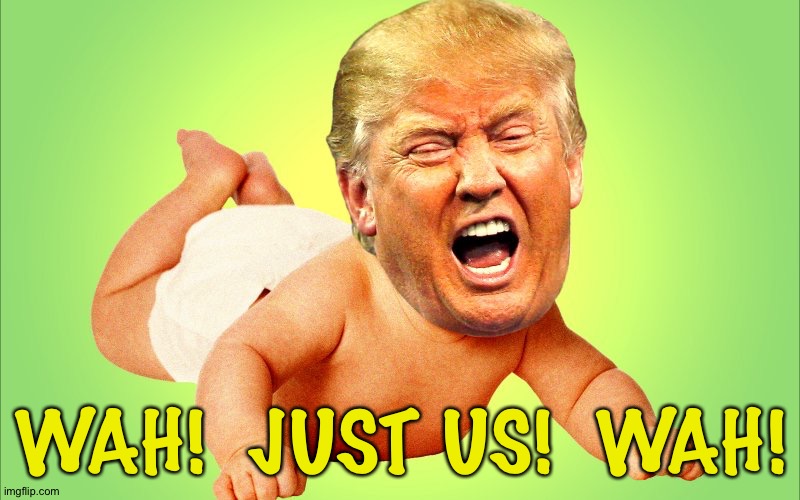 Baby Trump | WAH!  JUST US!  WAH! | image tagged in baby trump | made w/ Imgflip meme maker