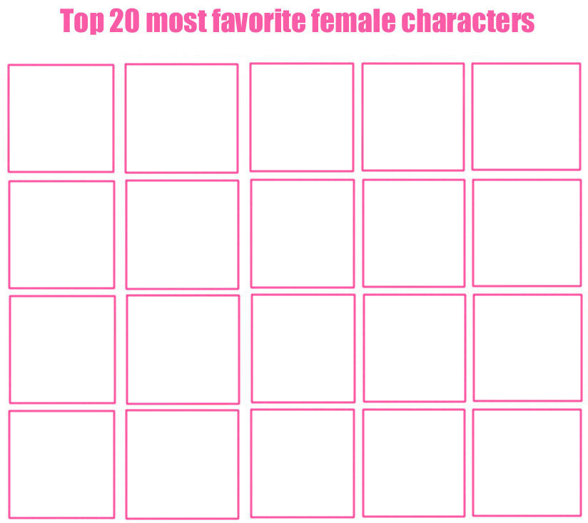 High Quality top 20 most favorite female characters Blank Meme Template