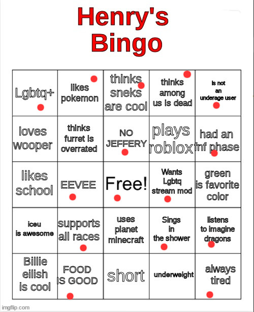 Henry's Bingo | image tagged in henry's bingo | made w/ Imgflip meme maker