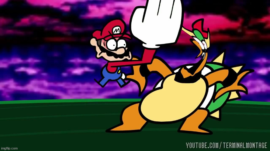 Speedrunner Mario slapping bowser | image tagged in speedrunner mario slapping bowser | made w/ Imgflip meme maker