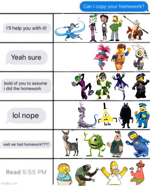 [title goes here] | image tagged in can i copy your homework,cartoons,disney,dreamworks,atla,teen titans | made w/ Imgflip meme maker