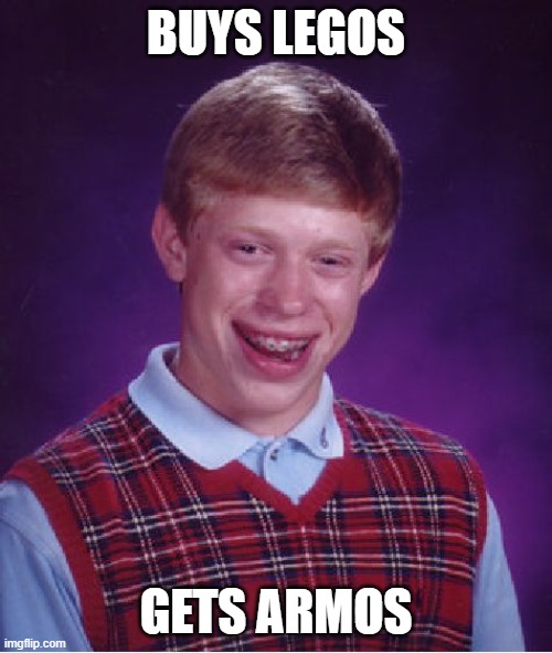 Bad Luck Brian | BUYS LEGOS; GETS ARMOS | image tagged in memes,bad luck brian | made w/ Imgflip meme maker