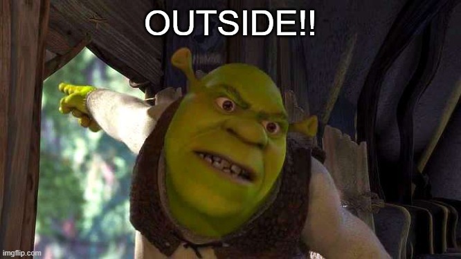 Shrek 'outside' | OUTSIDE!! | image tagged in shrek 'outside' | made w/ Imgflip meme maker