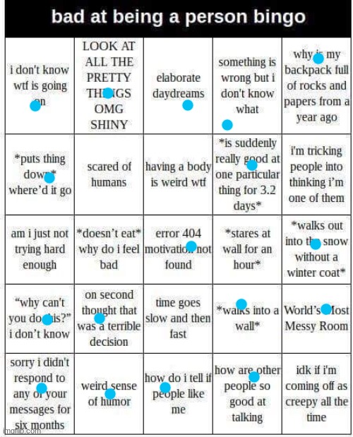 Just cause- | image tagged in bad at being a person bingo | made w/ Imgflip meme maker