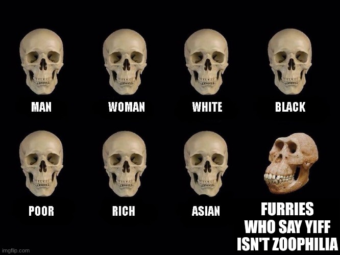 anthropomorphic animals are still animals! | FURRIES WHO SAY YIFF ISN'T ZOOPHILIA | image tagged in empty skulls of truth | made w/ Imgflip meme maker