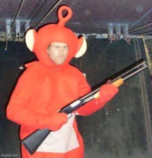 No context | image tagged in teletubby gunmen | made w/ Imgflip meme maker