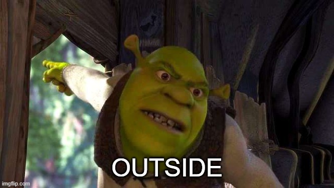 Shrek 'outside' | OUTSIDE | image tagged in shrek 'outside' | made w/ Imgflip meme maker