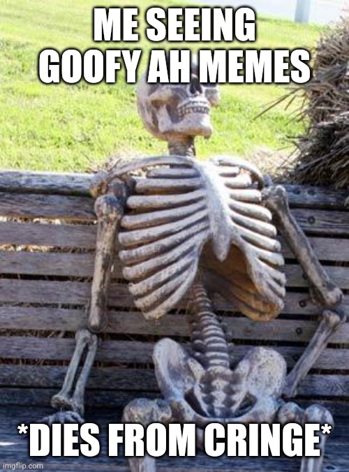 Waiting Skeleton | ME SEEING GOOFY AH MEMES; *DIES FROM CRINGE* | image tagged in memes,waiting skeleton | made w/ Imgflip meme maker