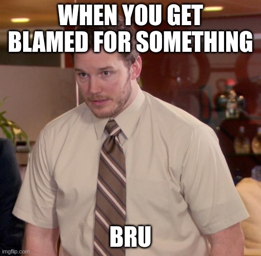 i hate this | WHEN YOU GET BLAMED FOR SOMETHING; BRU | image tagged in memes,afraid to ask andy | made w/ Imgflip meme maker