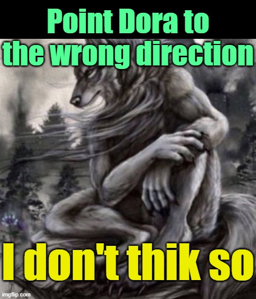 . | Point Dora to the wrong direction; I don't thik so | image tagged in alpha wolf | made w/ Imgflip meme maker