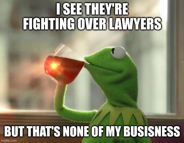 But That's None Of My Business (Neutral) Meme | I SEE THEY'RE FIGHTING OVER LAWYERS BUT THAT'S NONE OF MY BUSISNESS | image tagged in memes,but that's none of my business neutral | made w/ Imgflip meme maker