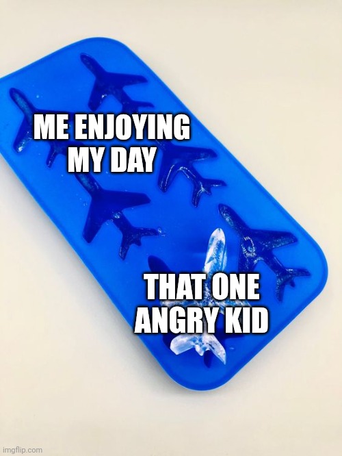 I found an angry kid | ME ENJOYING MY DAY; THAT ONE ANGRY KID | image tagged in airplane is the ice block,memes,funny | made w/ Imgflip meme maker