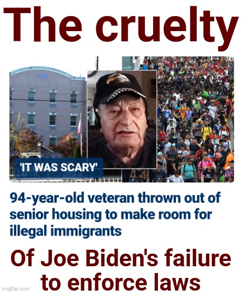 Life in New York now | The cruelty; Of Joe Biden's failure
to enforce laws | image tagged in memes,veteran,democrats,illegal immigration,joe biden,migrants | made w/ Imgflip meme maker