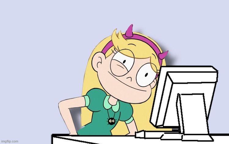 Star Butterfly on Computer | image tagged in star butterfly on computer | made w/ Imgflip meme maker
