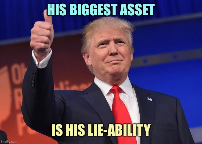 Truth has no home here | HIS BIGGEST ASSET; IS HIS LIE-ABILITY | image tagged in donald trump,memes | made w/ Imgflip meme maker