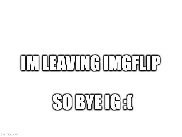 goodbye | IM LEAVING IMGFLIP; SO BYE IG :( | image tagged in blank white template | made w/ Imgflip meme maker