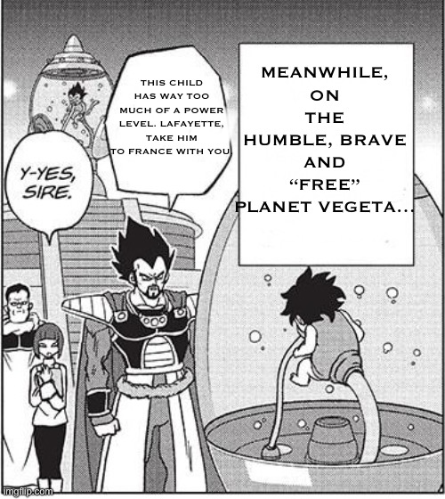 Is he taking this horse by the reigns? | THIS CHILD HAS WAY TOO MUCH OF A POWER LEVEL. LAFAYETTE, TAKE HIM TO FRANCE WITH YOU. MEANWHILE, ON THE HUMBLE, BRAVE AND “FREE” PLANET VEGETA… | image tagged in meanwhile on x planet and or place,hamilton,lafayette,dbz,manga,dbs | made w/ Imgflip meme maker