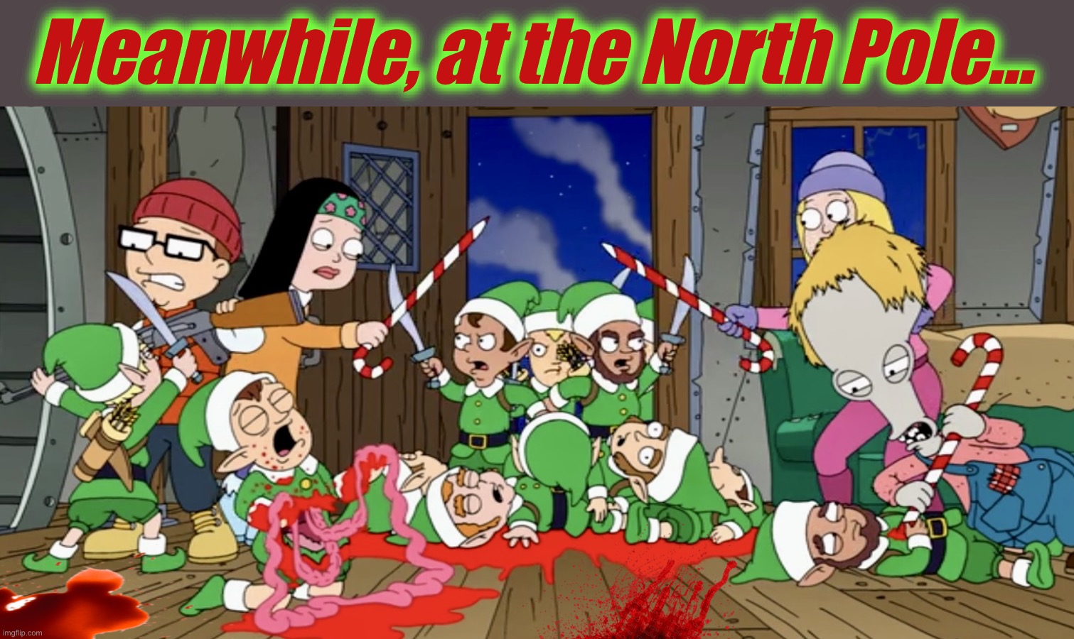 Hold the line | Meanwhile, at the North Pole… | image tagged in christmas elf,memes,death battle,american dad,christmas is coming,winter is coming | made w/ Imgflip meme maker