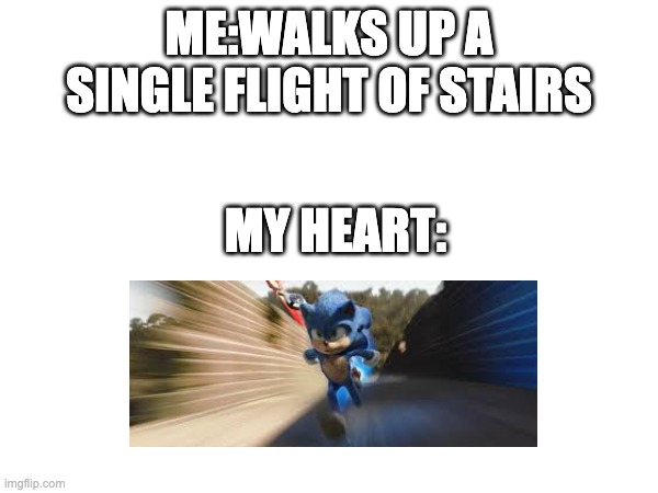 When you walk up a flight of stairs | ME:WALKS UP A SINGLE FLIGHT OF STAIRS; MY HEART: | image tagged in sonic the hedgehog | made w/ Imgflip meme maker
