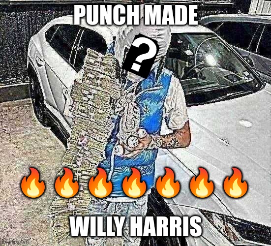punch made willy harris | PUNCH MADE; 🔥🔥🔥🔥🔥🔥🔥; WILLY HARRIS | image tagged in a raisin in the sun book | made w/ Imgflip meme maker