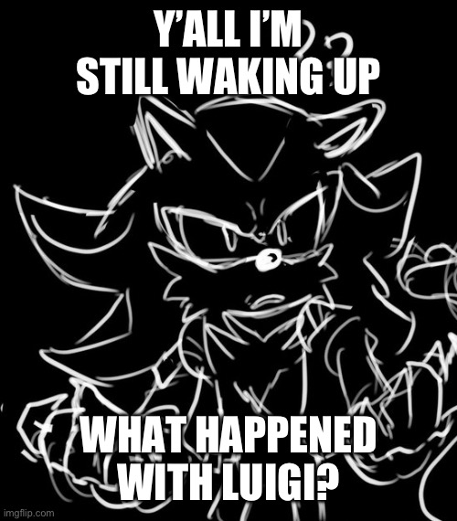 Whahabbu? | Y’ALL I’M STILL WAKING UP; WHAT HAPPENED WITH LUIGI? | image tagged in shadow confused | made w/ Imgflip meme maker