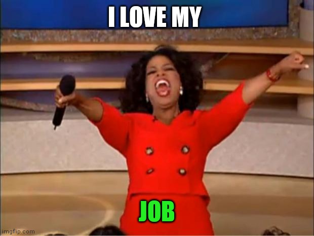 Love my Job | I LOVE MY; JOB | image tagged in memes,oprah you get a,funny memes | made w/ Imgflip meme maker