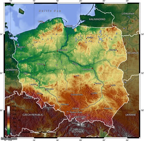 Topographic map of Poland :thumbsup: | made w/ Imgflip meme maker