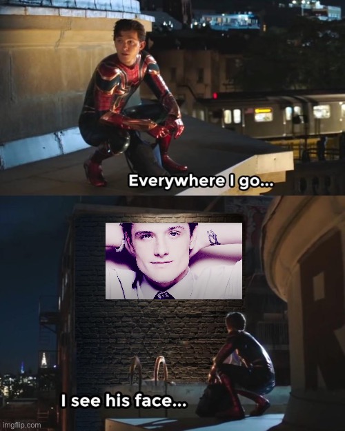 Everywhere I go I see his face | image tagged in everywhere i go i see his face,josh hutcherson,whistle | made w/ Imgflip meme maker