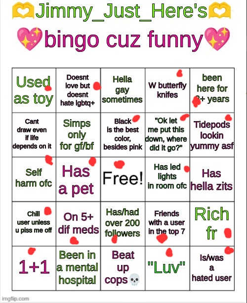 Jimmy_Just_Here's bingo | image tagged in jimmy_just_here's bingo | made w/ Imgflip meme maker