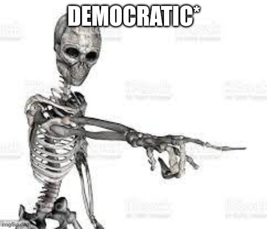 skeleton pointing | DEMOCRATIC* | image tagged in skeleton pointing | made w/ Imgflip meme maker