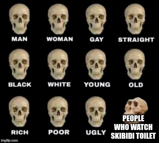 idiot skull | PEOPLE WHO WATCH SKIBIDI TOILET | image tagged in idiot skull | made w/ Imgflip meme maker