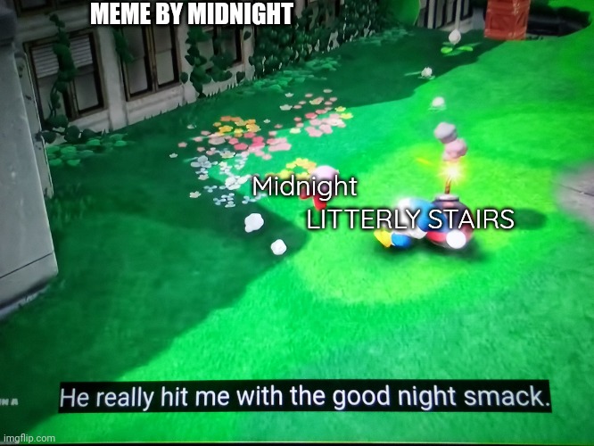 He really hit me with the good night smack | MEME BY MIDNIGHT; Midnight; LITTERLY STAIRS | image tagged in he really hit me with the good night smack | made w/ Imgflip meme maker