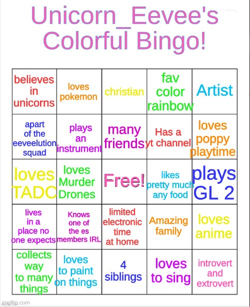 Yippeeeeeeee | image tagged in unicorn_eevee colorful bingo | made w/ Imgflip meme maker