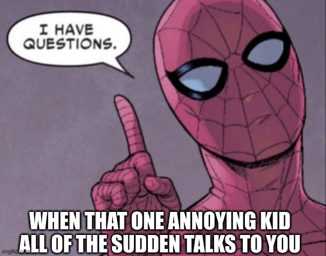 I have very many questions | WHEN THAT ONE ANNOYING KID ALL OF THE SUDDEN TALKS TO YOU | image tagged in i have questions,wut | made w/ Imgflip meme maker