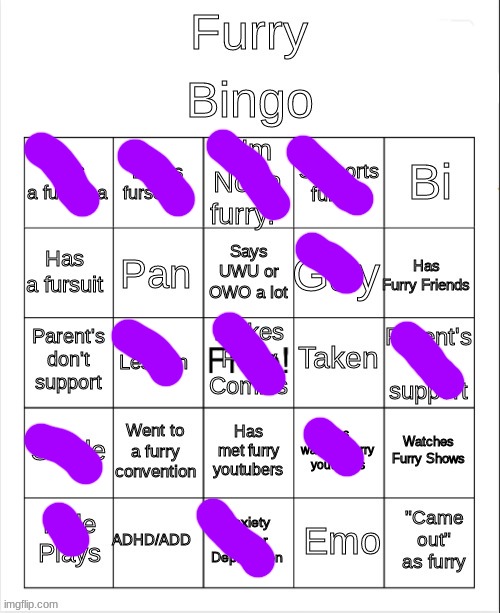 ALL THIS AND YET I STILL DON'T HAVE A BINGO | image tagged in furry bingo | made w/ Imgflip meme maker