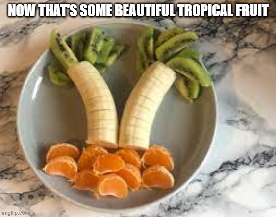Tropical Fruit | NOW THAT'S SOME BEAUTIFUL TROPICAL FRUIT | image tagged in food art | made w/ Imgflip meme maker