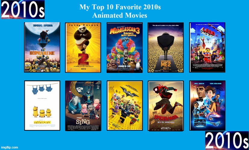 My Favorites Animated Movies From The New-10s. | image tagged in lego,despicable me,batman,madagascar,universal studios,spiderman | made w/ Imgflip meme maker