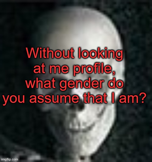 . | Without looking at me profile, what gender do you assume that I am? | image tagged in skull | made w/ Imgflip meme maker