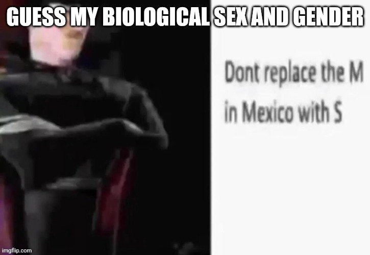 Dont replace the M in Mexico with S | GUESS MY BIOLOGICAL SEX AND GENDER | image tagged in dont replace the m in mexico with s | made w/ Imgflip meme maker