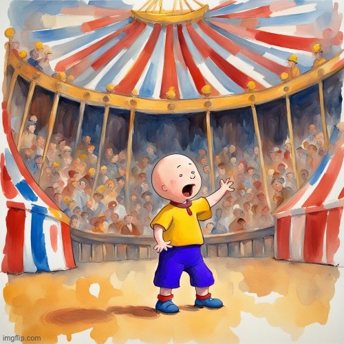 Caillou joins the circus (ai) | image tagged in ai art,caillou | made w/ Imgflip meme maker
