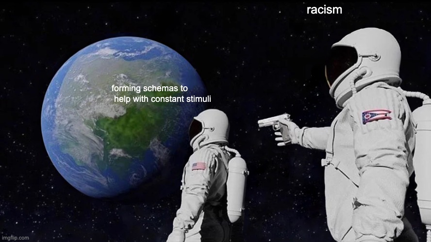 Always Has Been | racism; forming schemas to
 help with constant stimuli | image tagged in memes,always has been | made w/ Imgflip meme maker